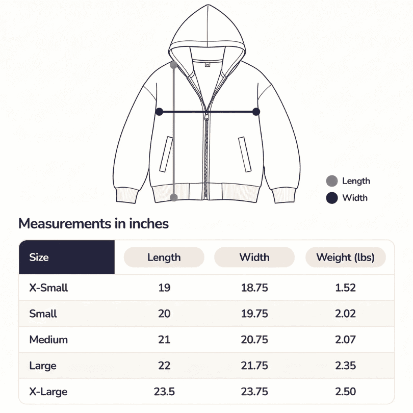 Sereni Calming Vest size chart