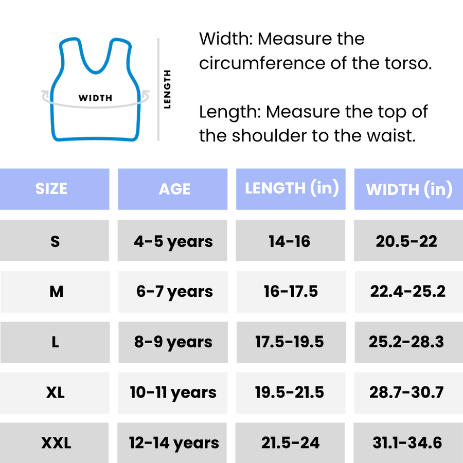 Sereni Calming Vest size chart